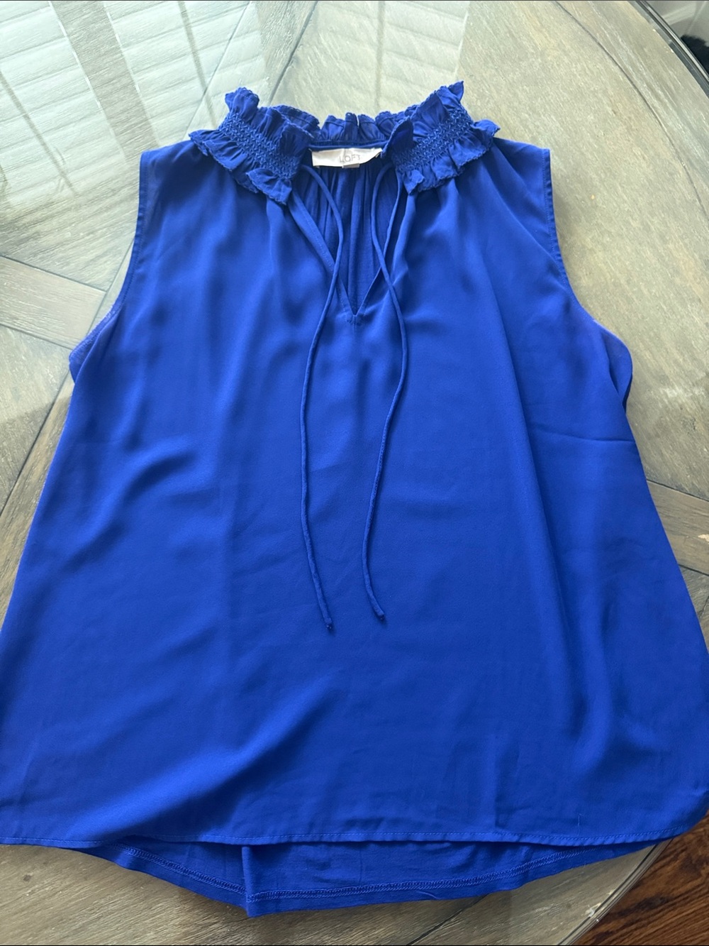 LOFT Royal Blue Sleeveless Ruffle Tie-Neck Camisole